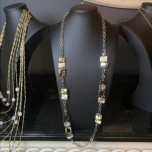 #0094.  Chico's Two-Tone Square Link Necklace